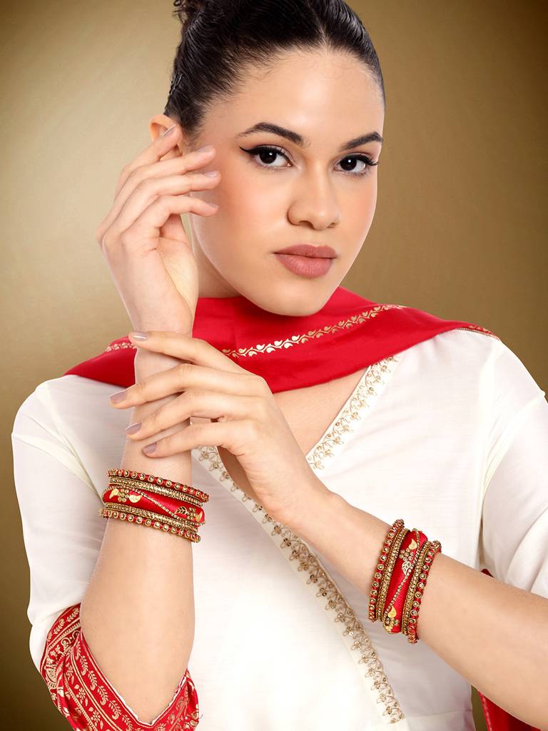 Thread & Stone Studded Chuda Bangle Set Ethnic Jewellery For Women Navratri Gift : PF51B85R