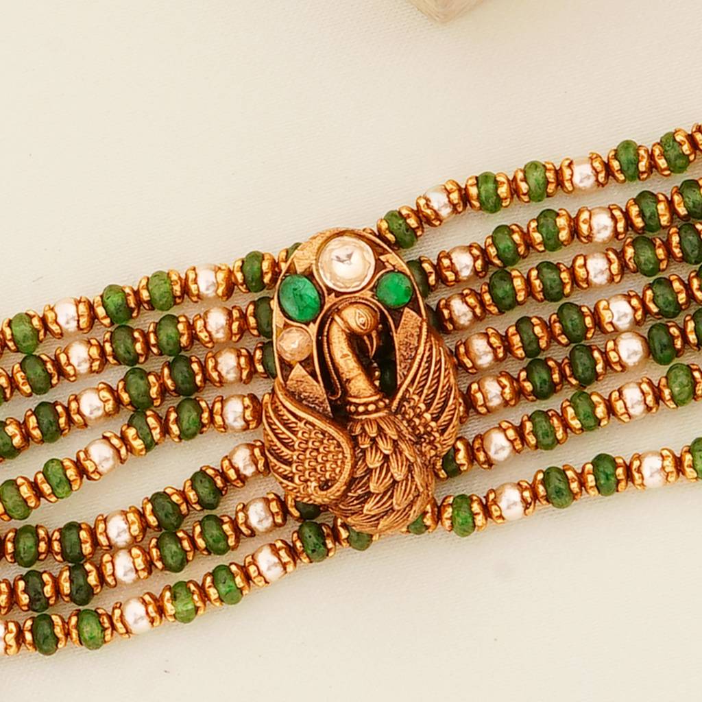 Gold Plated Antique Lakshmi & Annam Beads Choker For Women : SKN26M8711