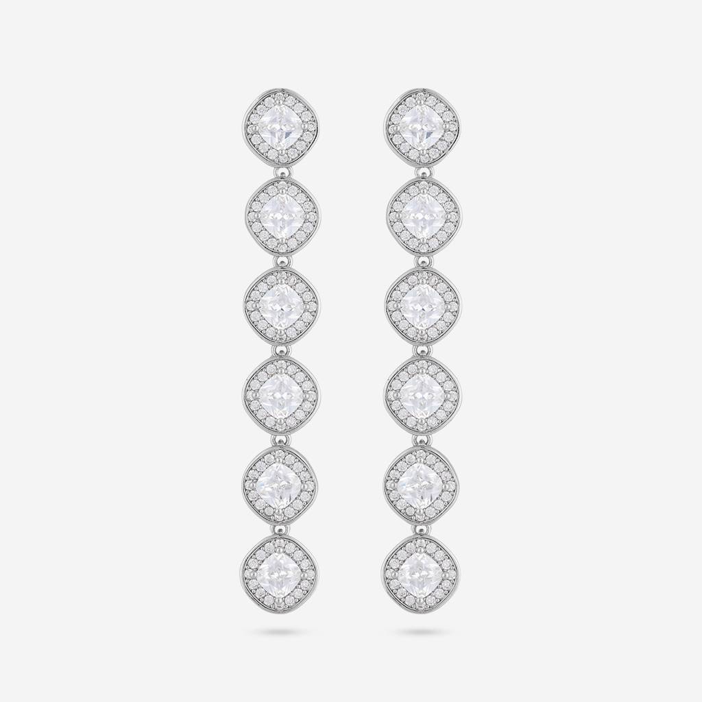 White - Plated Casual Wear Trendy Zircon Earring - 466896 : 466897