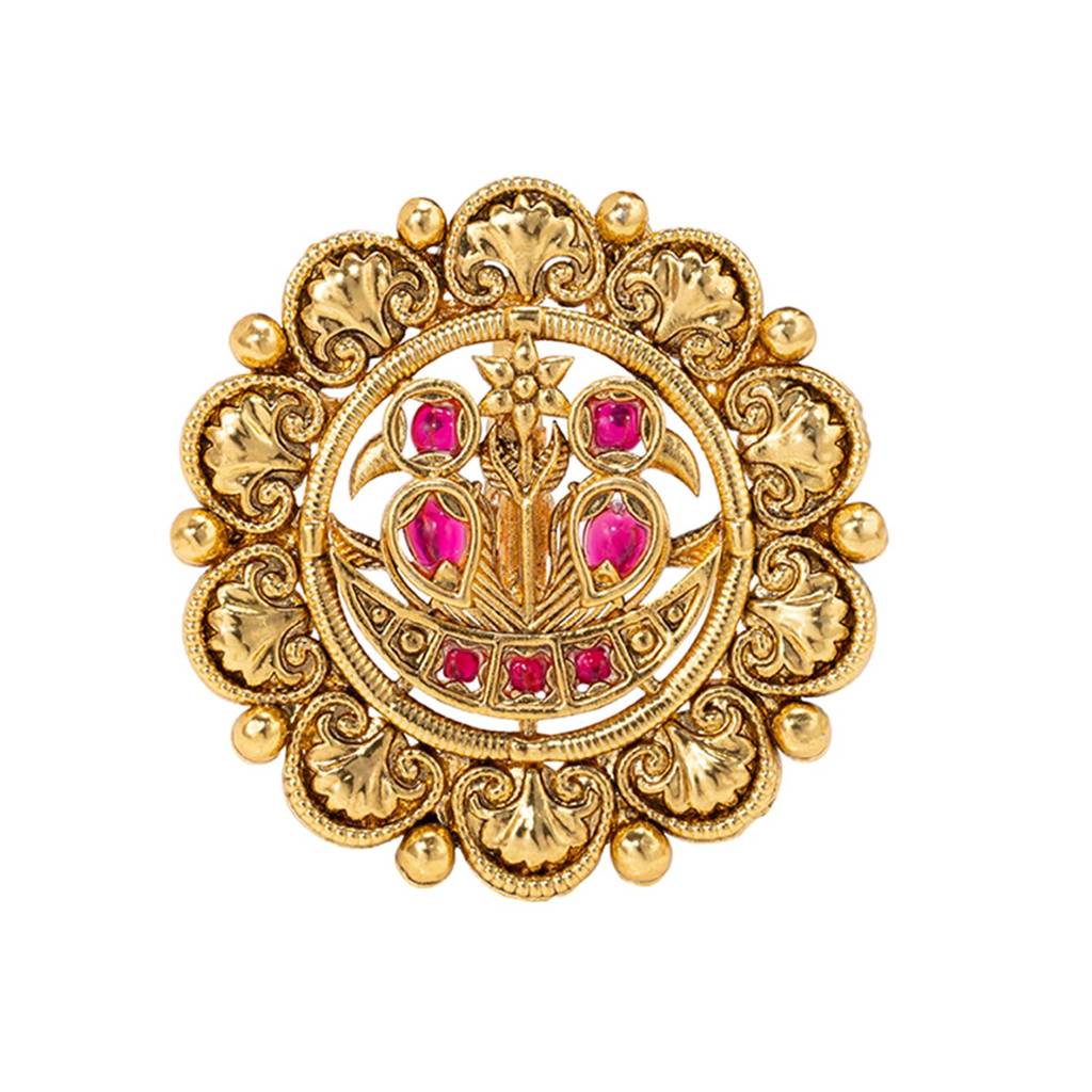 Gold Plated Rani Pink Adjustable Ethnic Finger Ring For Women : PF04R03RP