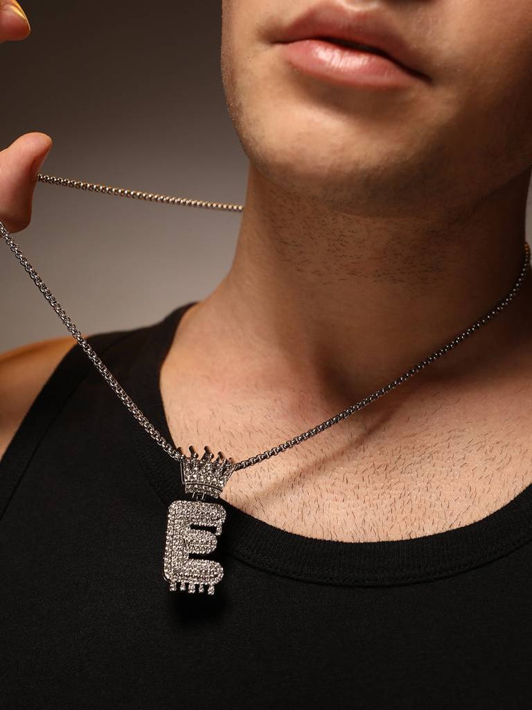 Men'S The Drip Alphabet Pendant Necklace - Metallic Silver : FANC1096-E