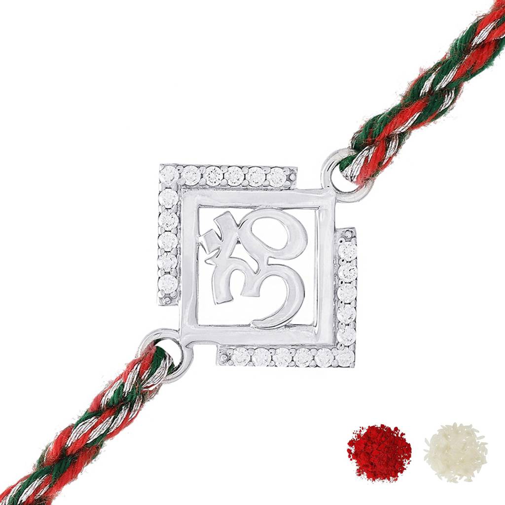 925 Sterling Silver Precious Om Thread Rakhi With Cubic Zirconia : 8905124509007