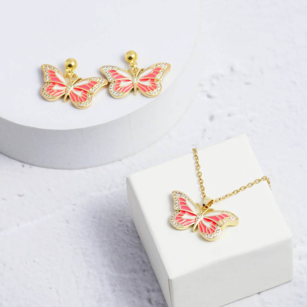 Tender Butterfly Earrings And Necklace Set : EN21497
