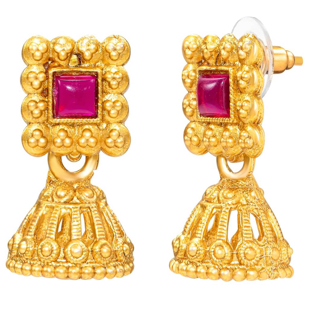 Ethnic Rani Pink Green Necklace Earrings Set For Women & Girls | Gold Plated | Faux Ruby Emerald Studded | Festiv : PF04N56RPG