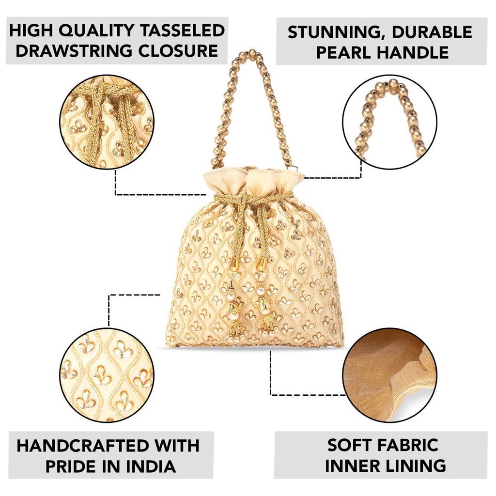 Potli Bags For Women Girls Evening Bag Wristlet Ethnic Bridal Purse With Drawstring : P27CRM
