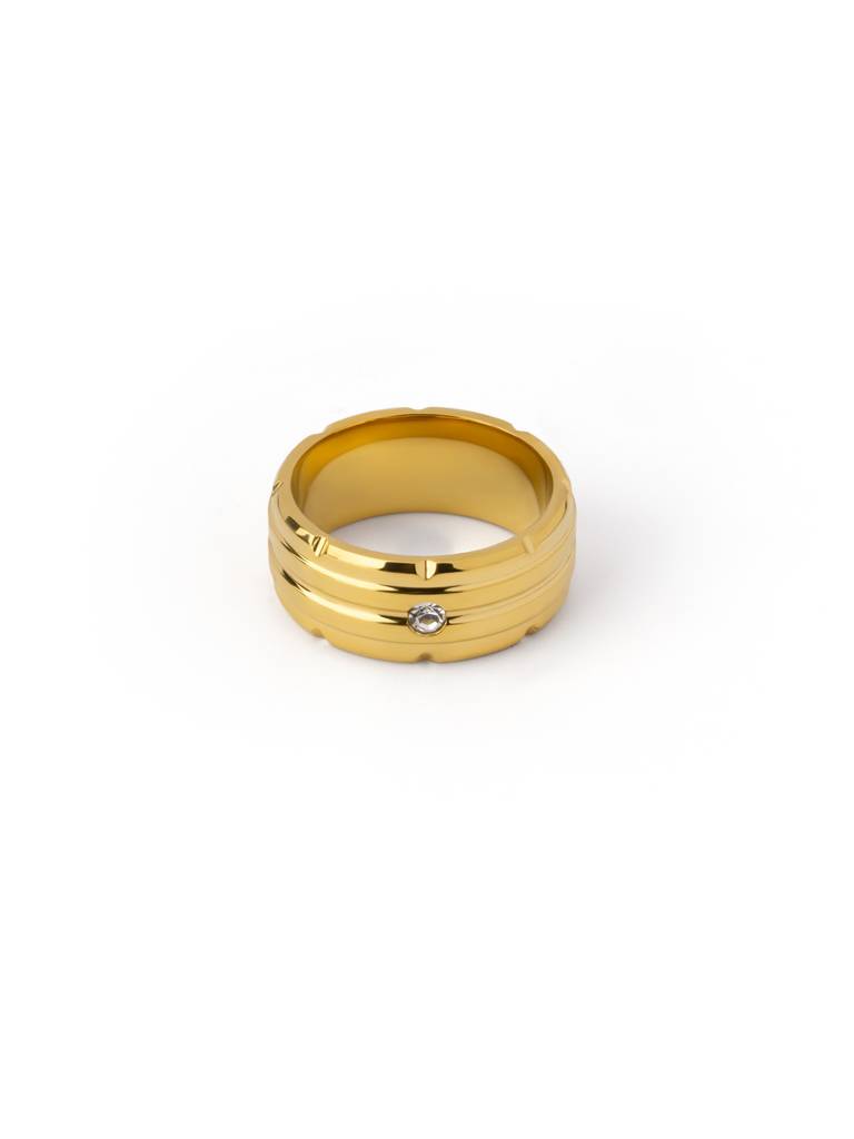 Structured Stone Accent Band Ring For Women - Waterproof & Anti-Tarnish : RG0258-6