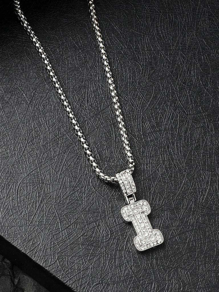 Men'S Embellished Alphabet Pendant Necklace - Silver : FANC1071-I
