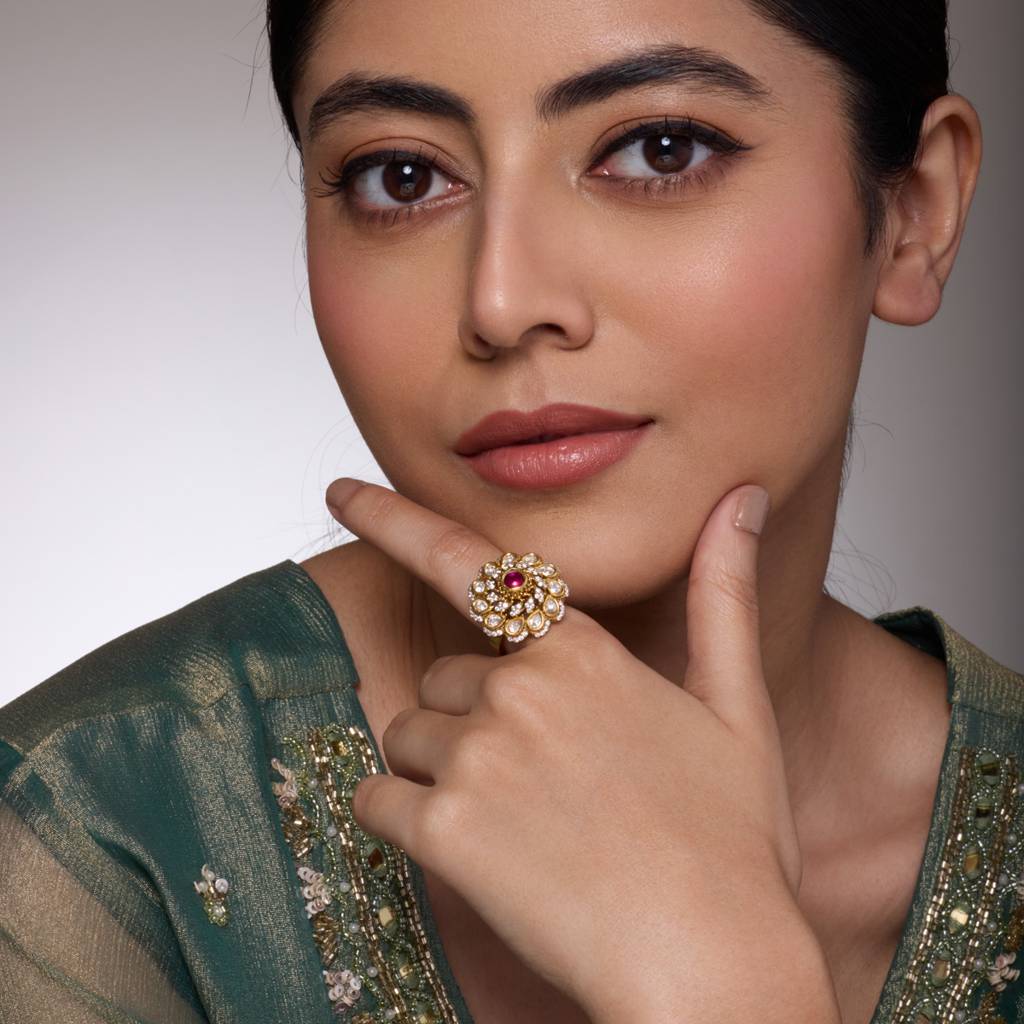 Ruby Victorian - Plated Bridesmaid Kundan Finger Ring - 447487 : 447487