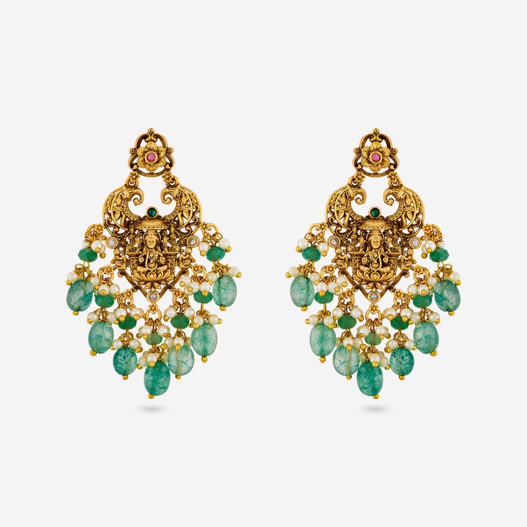 Ruby-Green Gold - Plated Bridesmaid Antique Earring - 453913 : 453913