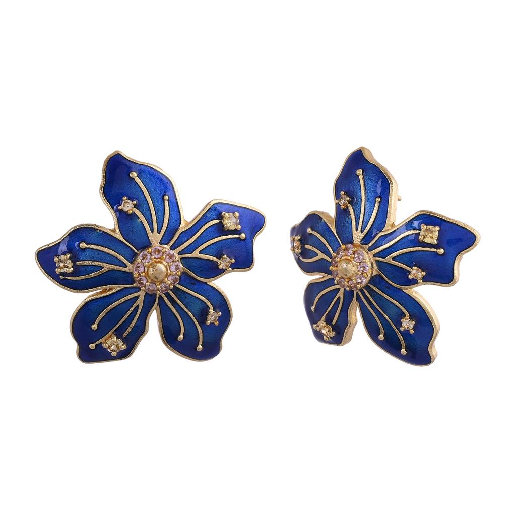 Flower Fantasy Sapphire Blue Statement Studs : 8905124528756