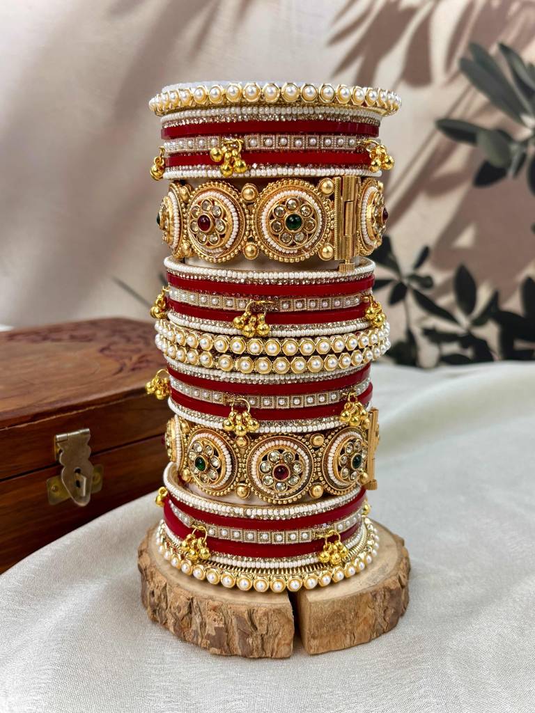 Premium Red Bridal Chura With Golden Work : HB-87-2.8