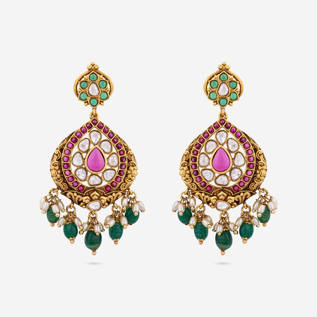 Ruby-Green Gold - Plated Bridesmaid Antique Earring - 447552 : 447552
