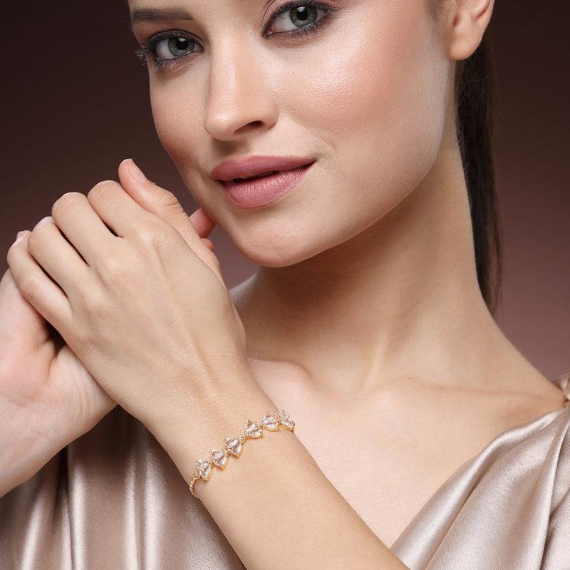 American Diamond Pear-Cut Cluster Chain Bracelet – Lightweight Occasion Wear : AD-140-IGBR