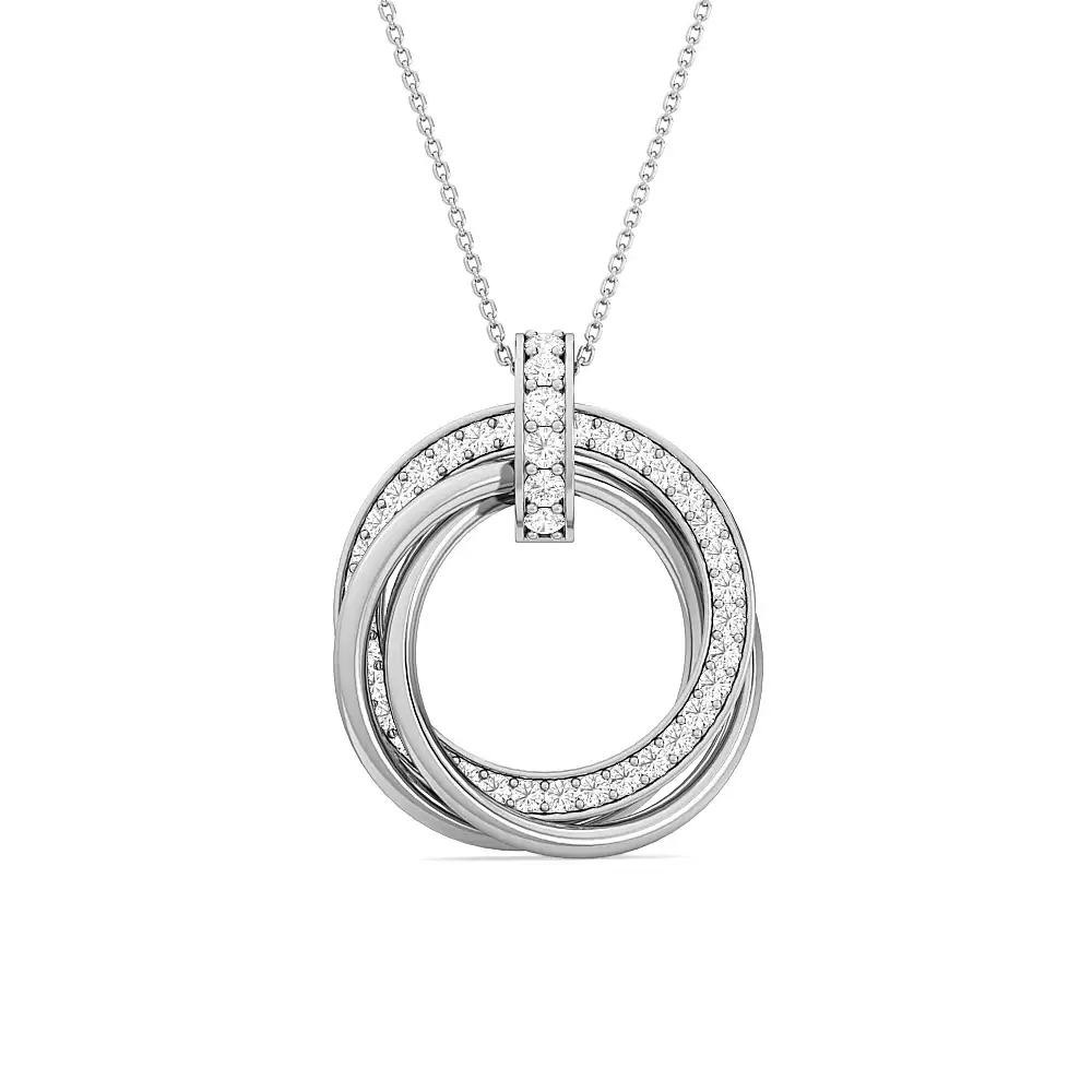Trinity Diamond Women'S Pendant | Round Cut Pavé Prong Set Elegant Jewelry : PD00052-YE-Silver925-LabD