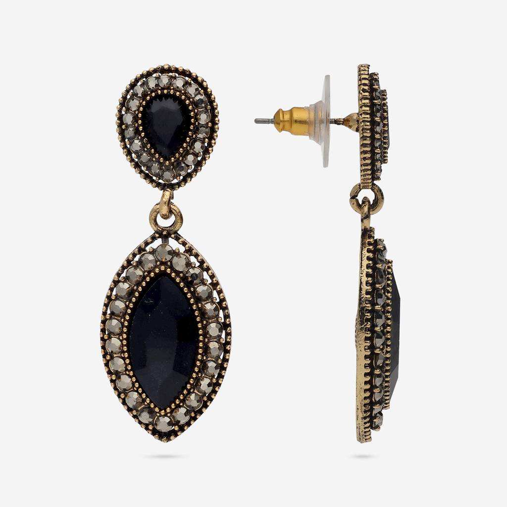 Black Oxidised - Plated Casual Wear Trendy Earring - 450865 : 450866