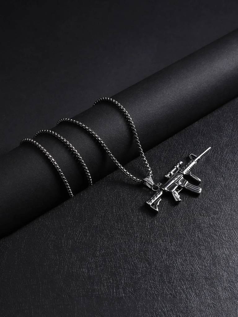 Men'S Rifle Gun Pendant Necklace - Silver : FAPD1091
