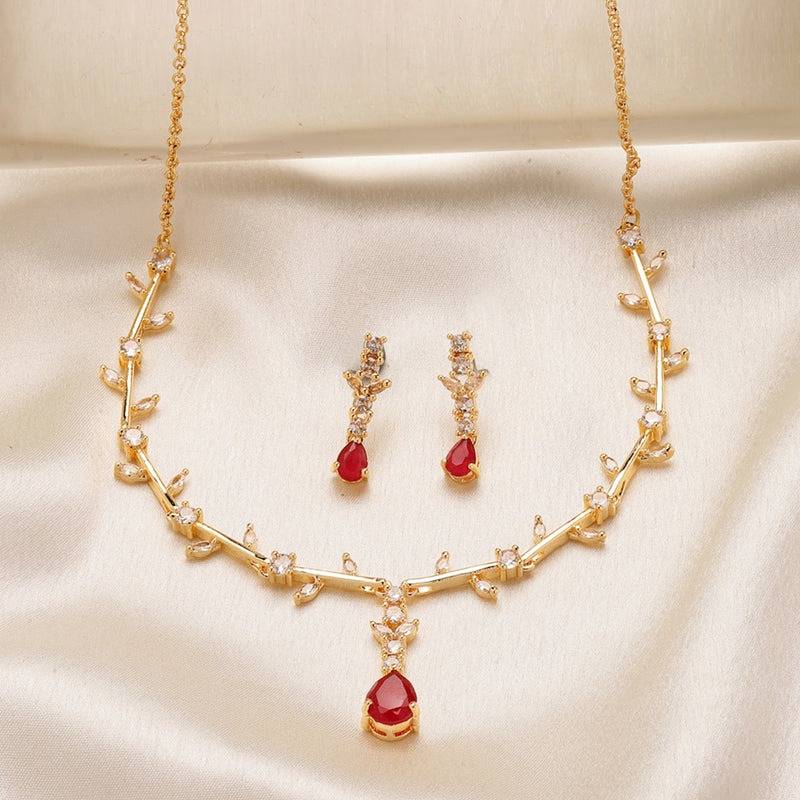 Exquisite Regal American Diamond Teardrop Necklace Set – Lightweight Majestic Jewelry For Bridesmaids & Cock : AD-854-IGRBNKER