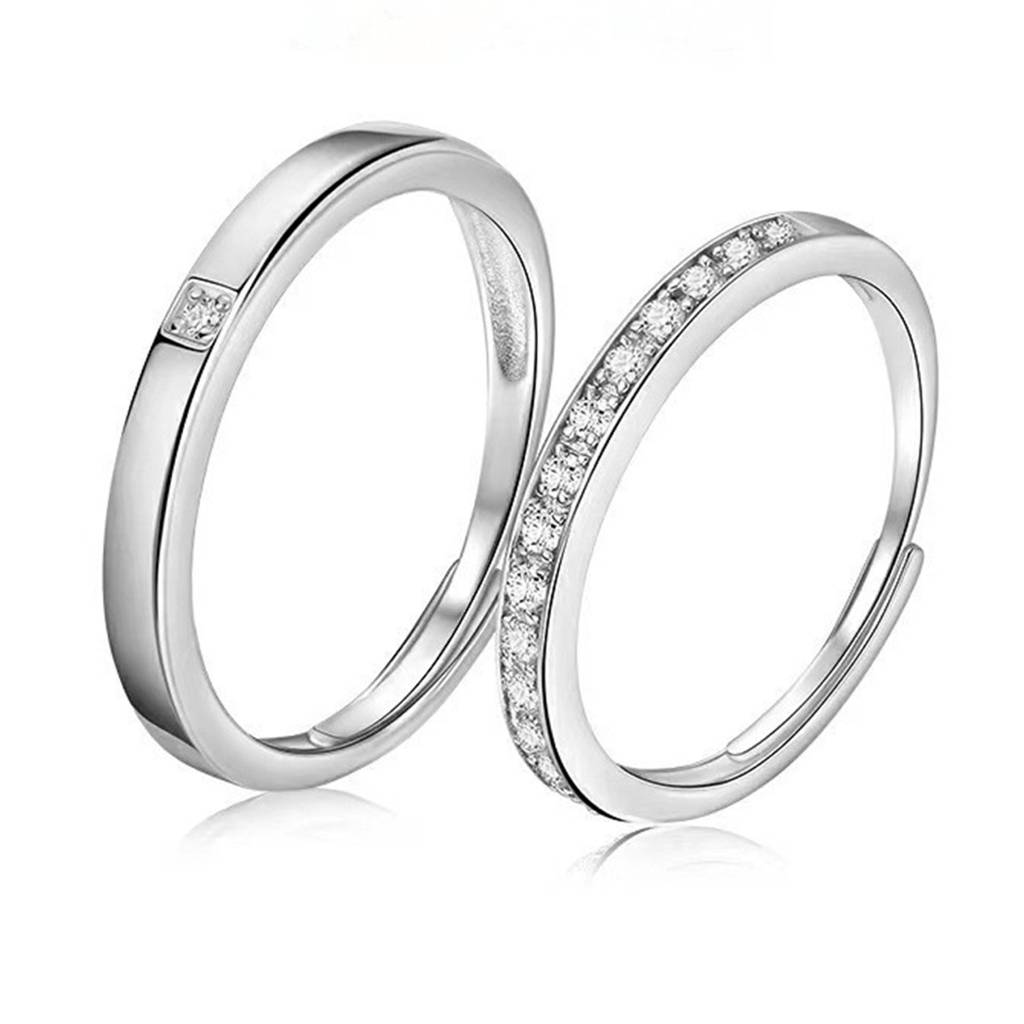 Peora American Diamond Studded Silver Plated Couple Band Ring Stylish Fashion Jewellery Valentine Gift For Men & Women : PFCCR94