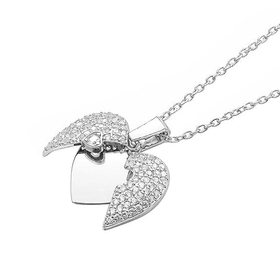 Silver Plated Heart Shape Pendant Chain For Women Cubic Zirconia Studded Casual & Daily Wear Jewellery Gift For Her : PX9P109W