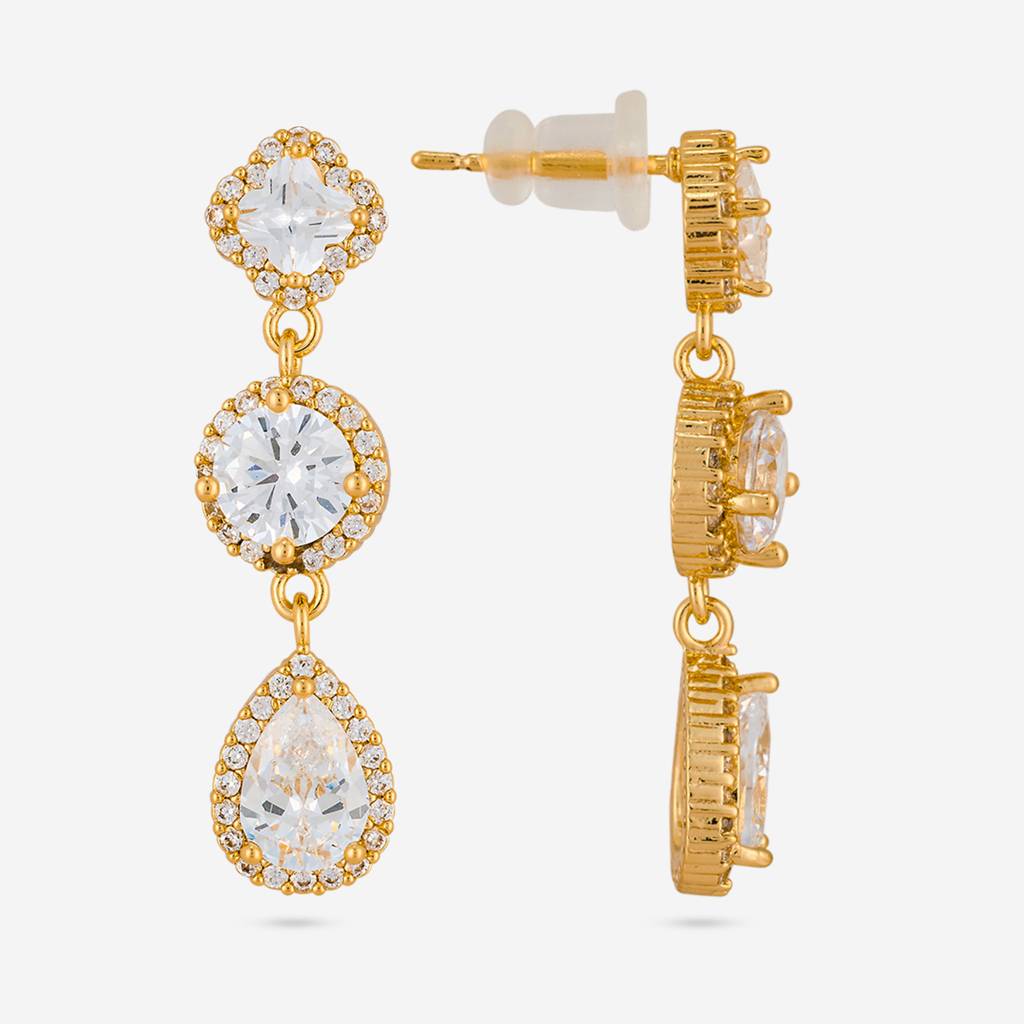 White - Plated Casual Wear Trendy Zircon Earring - 467015 : 467015