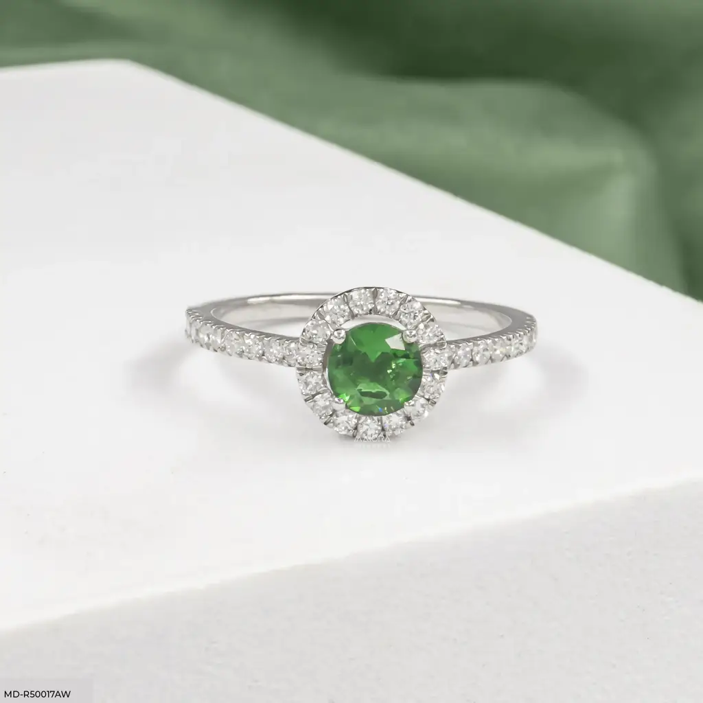 Green Round Shape Halo Lab Grown Diamond Ring : MD-R50017AW