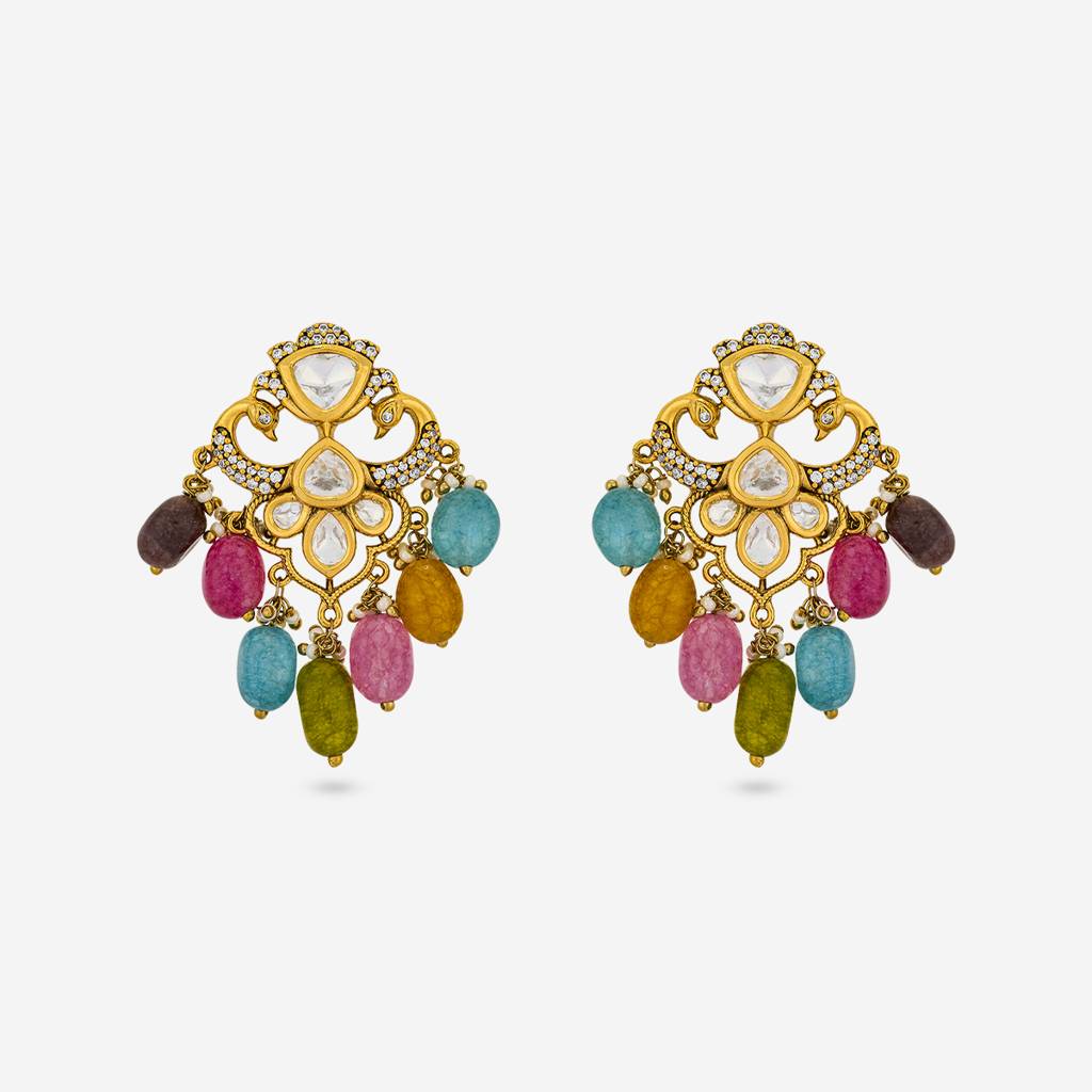 Multi Victorian - Plated Bridesmaid Kundan Earring - 467996 : 467996