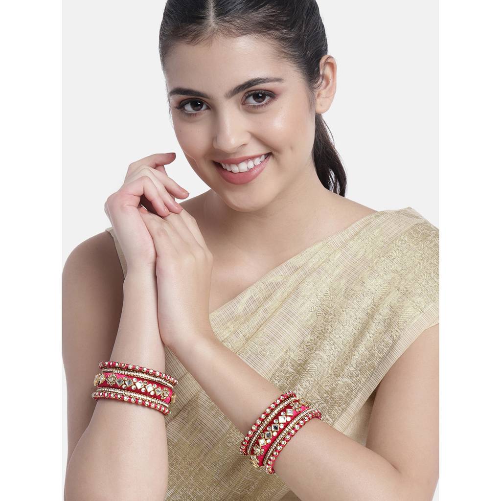 Peora Velvet Matching Fancy Silk Thread Chuda Bangle Set Navratri Gift For Women : PF51B46RPW