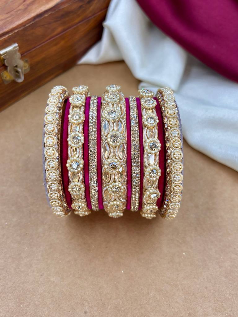 Velvet Bangles Set | Elegant Traditional Party Wear Bangles : HB-40-24-RANI