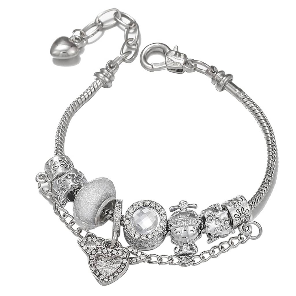 Silver Plated Cubic Zirconia Studded Openable Charm Bracelet Stylish Fashion Jewellery Gift For Girls & Women : PX3B59