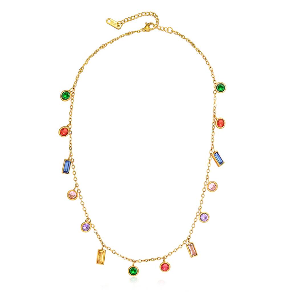 Gold Plated Multi Color Crystal Studded Necklace Fashion Jewellery Gift For Women Girls : PX9N136