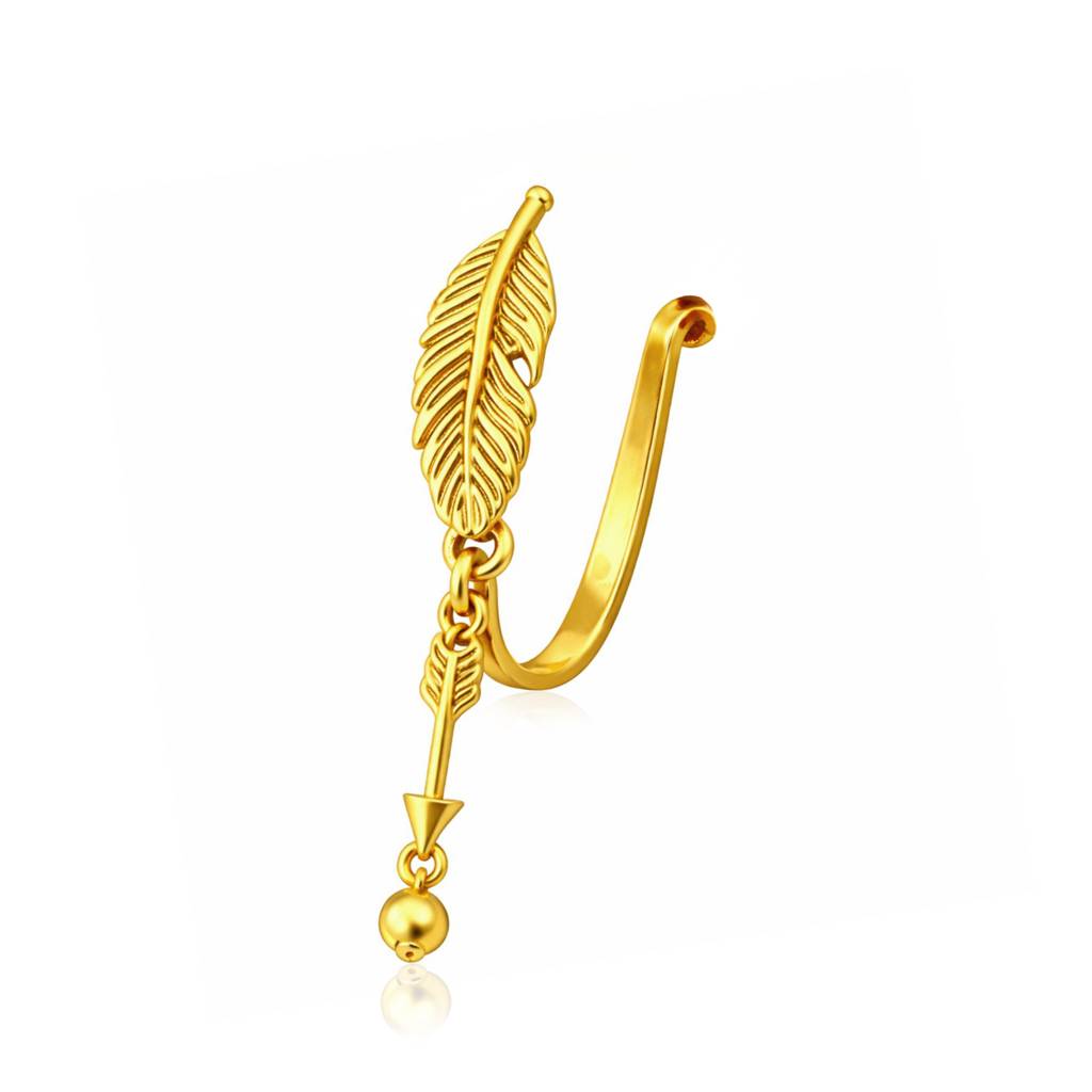 Feather Clip-On Nose Pin 925 Sterling Silver Yellow Plated : CNP-0024