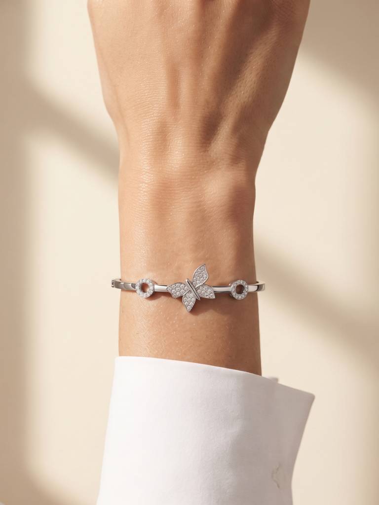 925 Silver Flutter Grace Butterfly Bracelet For Women : BR-50