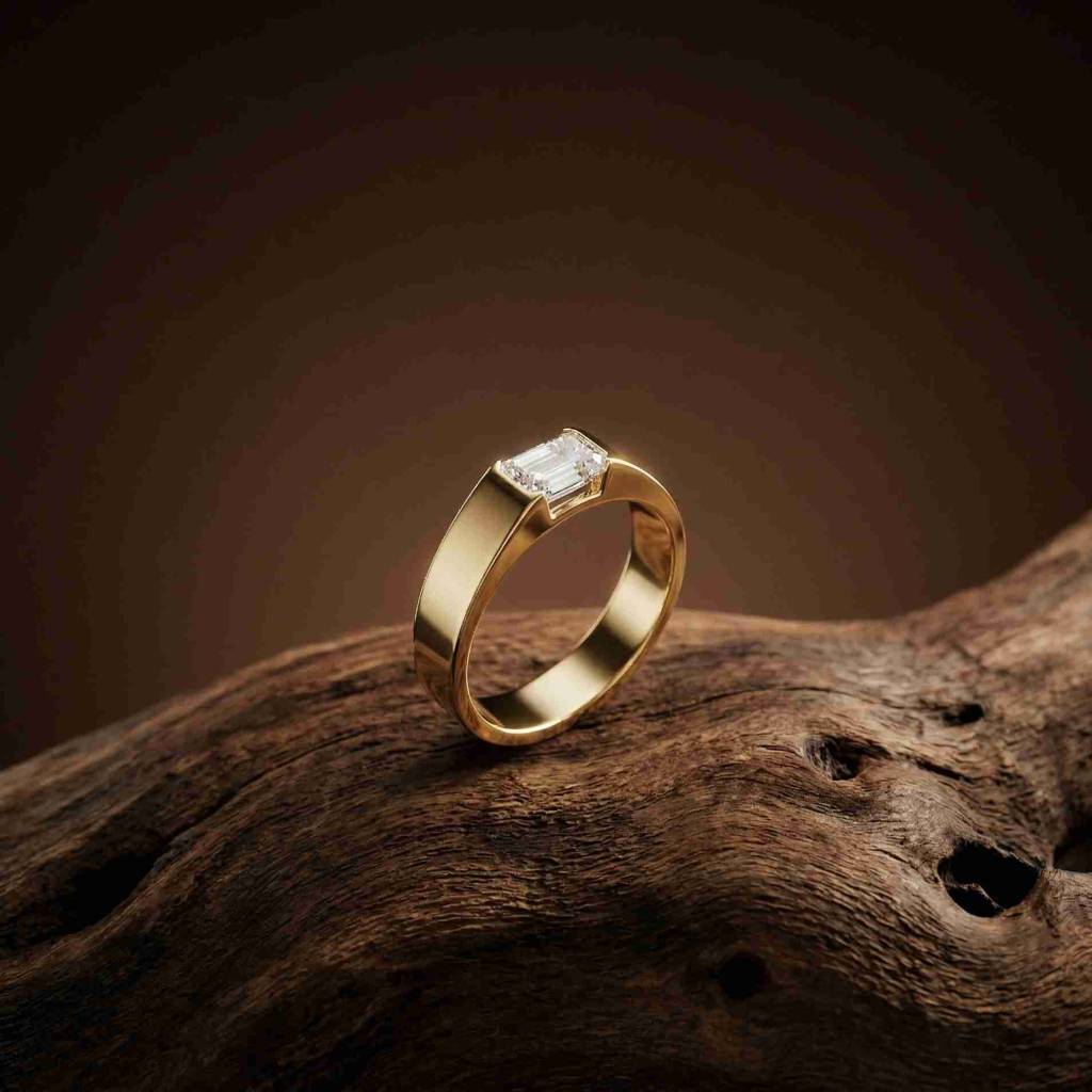 1.02Ct Moissanite Emerald Cut Minimal Ring For Men'S : ZLM-10068Y-14N