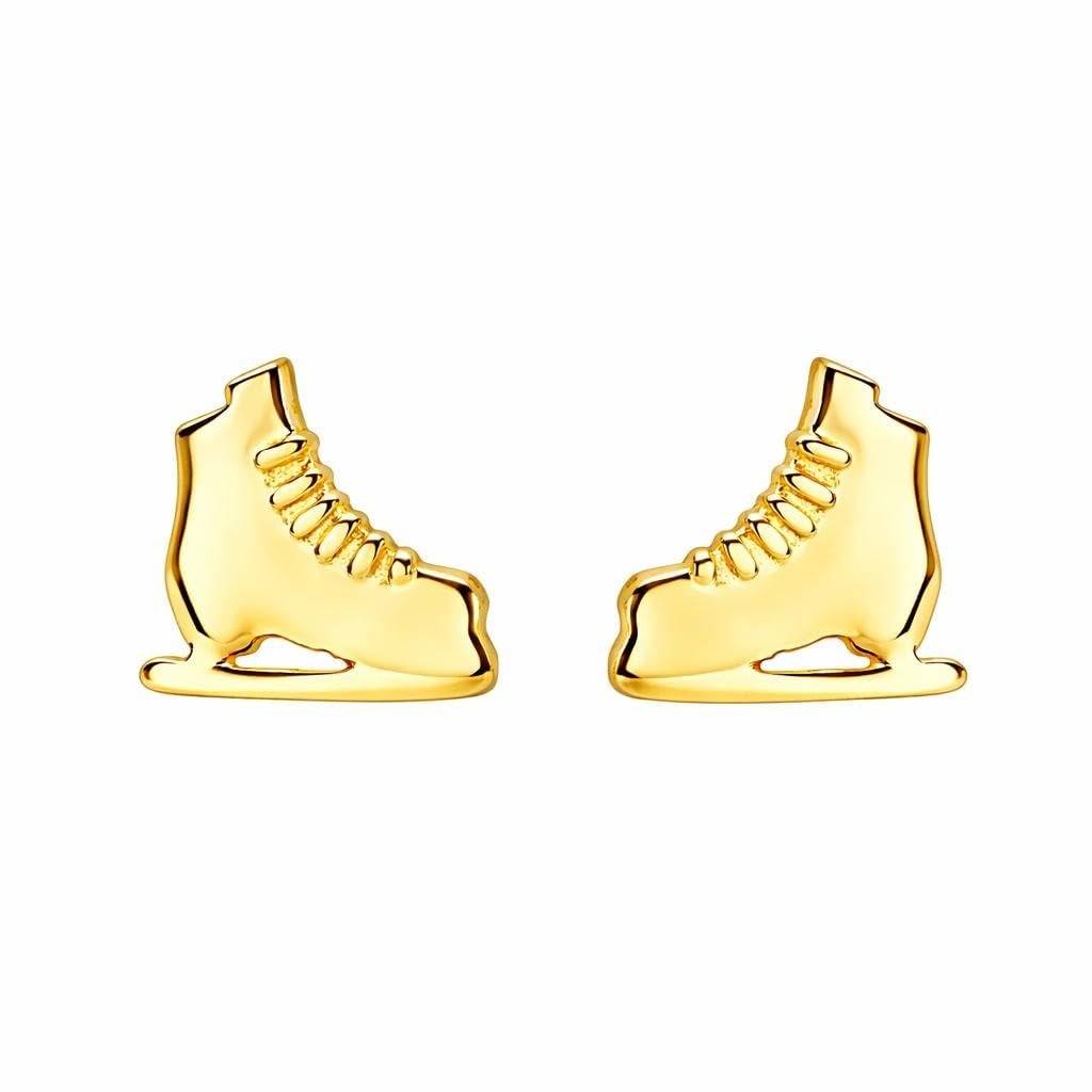 925 Silver Skate Shoe Stud Earrings Gold Finish Sporty : SE_000989