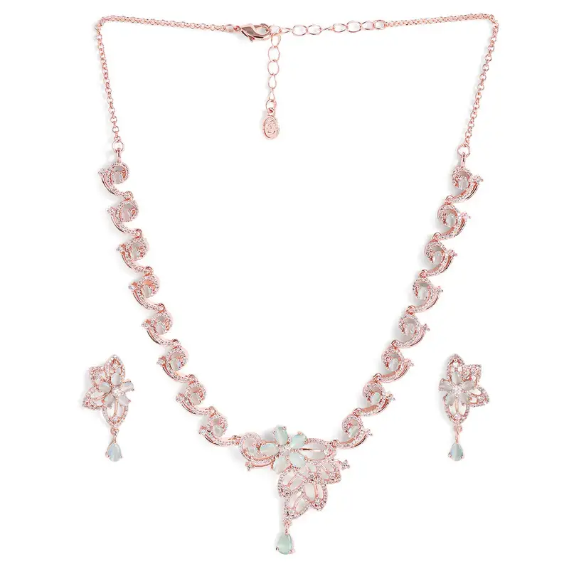 Cz Floral Statement Necklace Set | Grand Festive & Cocktail Jewellery : AD-937-RGMG-NKER