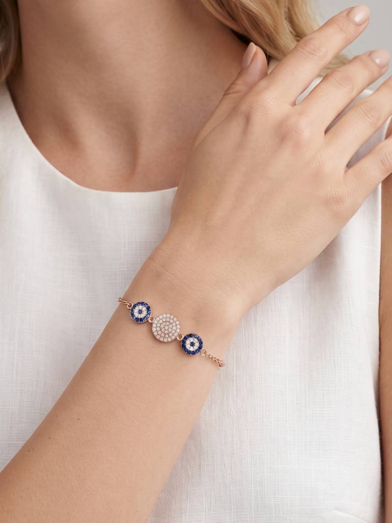 925 Silver Sapphire Medallion Gaze Bracelet For Women : BR-92