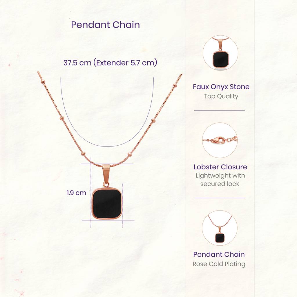 Faux Onyx Studded Pendant Chain Necklace Fashion Jewellery For Women & Girls : PX9P82CBL