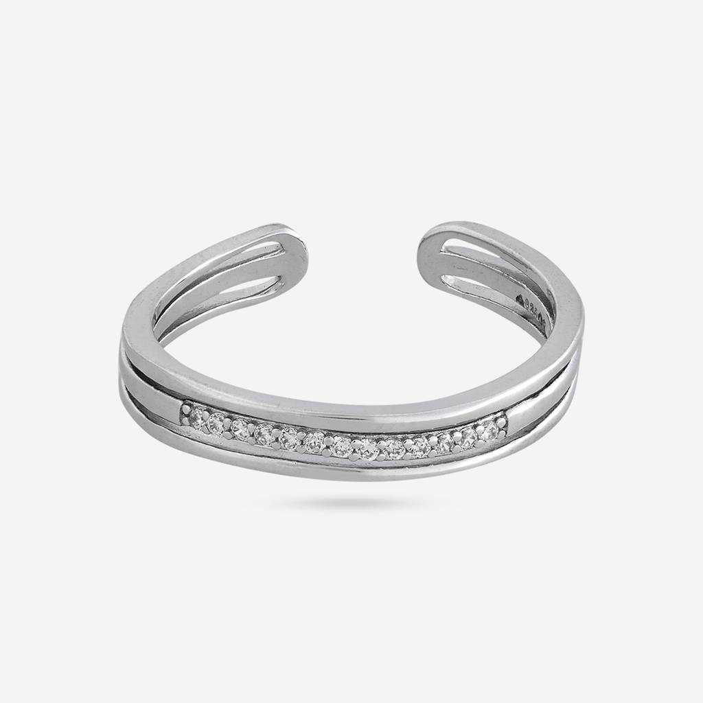 White Rodium Plated - Office Wear Silver Finger Ring - 466009 : 466009