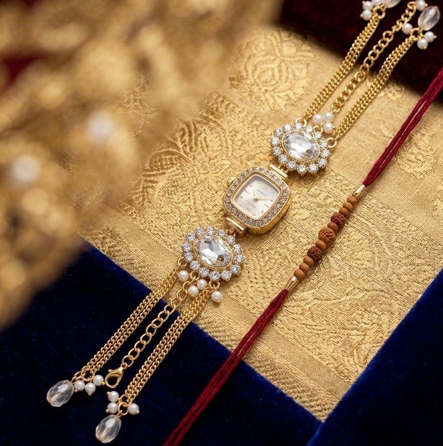 Tara - 18K Gold Plated, Anti Tarnish, Rakhi Gift Combo For Women : RAKHI05