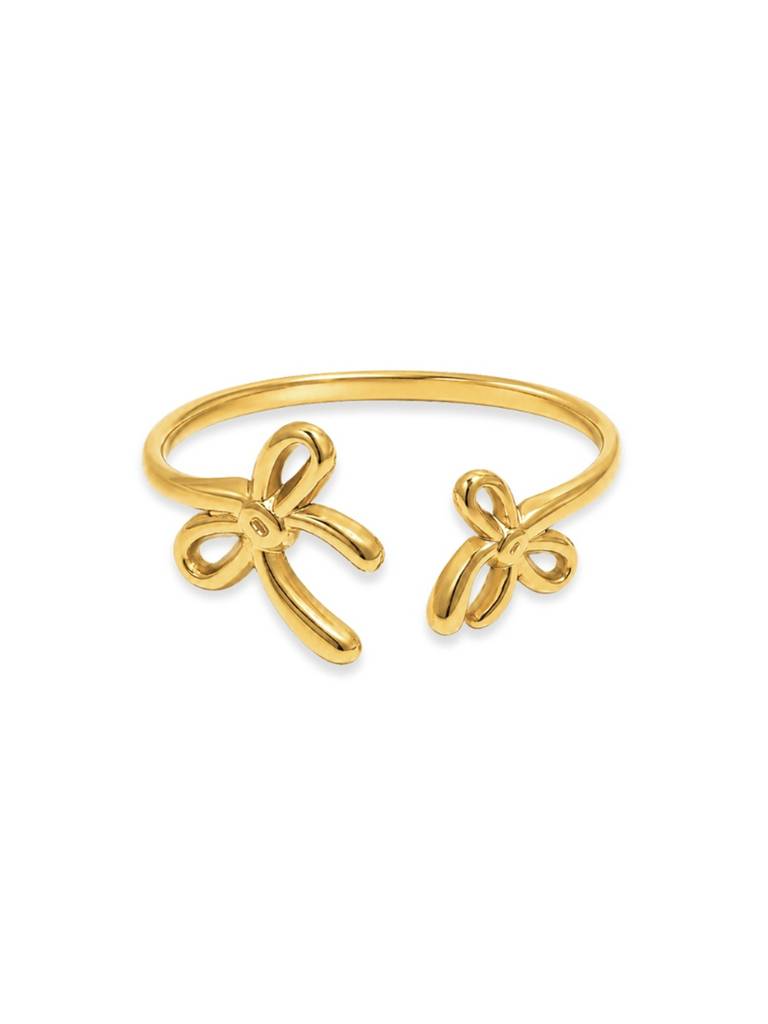 18K Gold Plated Stainless Steel Waterproof & Anti-Tarnish Ribbon Kiss Ring : R92SJSS0G