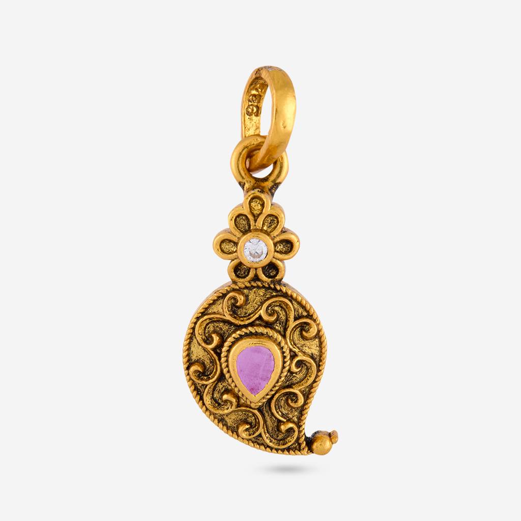 Ruby Oxidised Gold - Plated Festive Silver Temple Pendant Earring - 467800 : 467800
