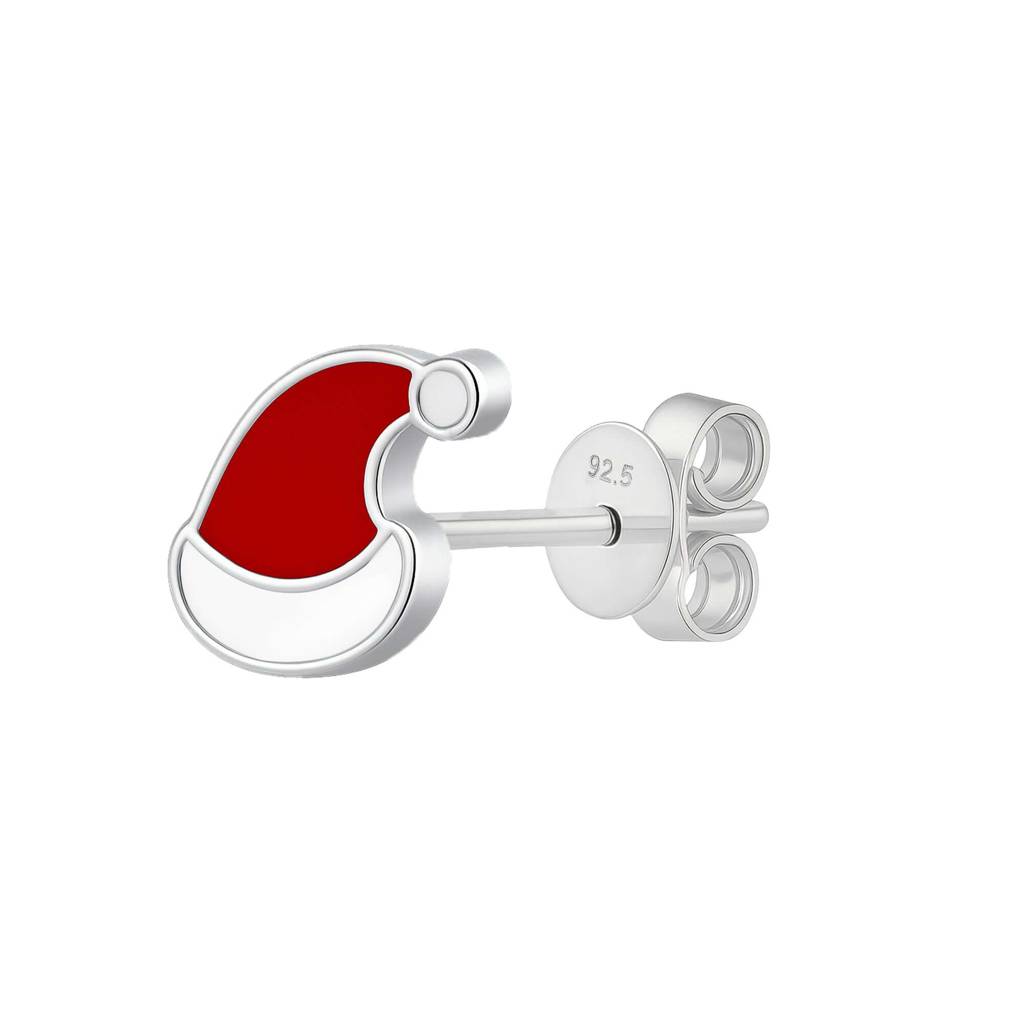 Nipura 925 Sterling Silver  Santa Hat Stud Earrings Â€“ Festive Red & White Christmas Holiday Earrings : NERWW01400316