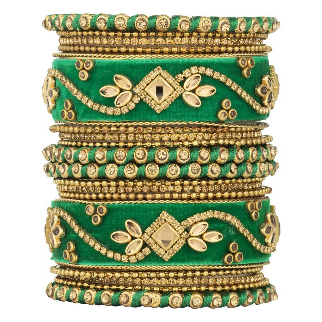 Peora Handmade Velvet Silk Thread Bangle Chuda Set Indian Fashion Jewellery For Women : PF51B13G-6