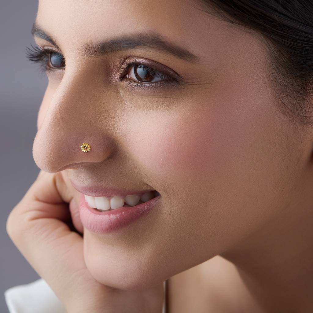 Yuvora 18K Yellow Gold Radiant Crown Nose Pin For Women | Screw Back Closure | Bis Hallmarked | Pure Gol : PCNP1028-DC-18YG-IS