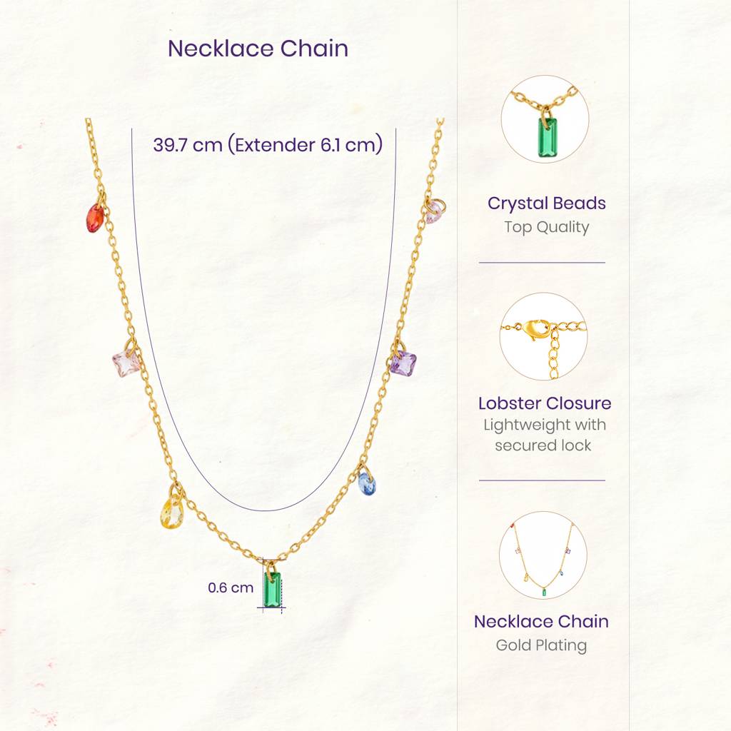 Multi-Color Crystal Studded Gold Plated Fancy Chain Necklace Jewellery Gift For Women & Girls : PX9N273GML