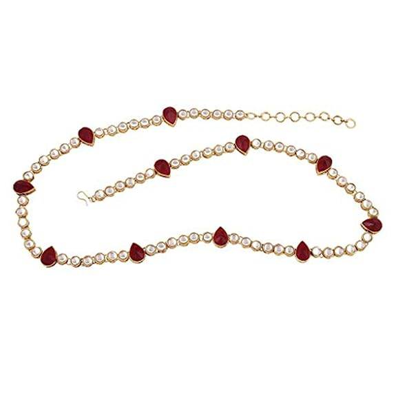 Traditional Jewellery 18K Gold Plated Kundan Waist Belt Kamarband Kamarpatta Belly Chain For Women Girls : PF37BCHB005