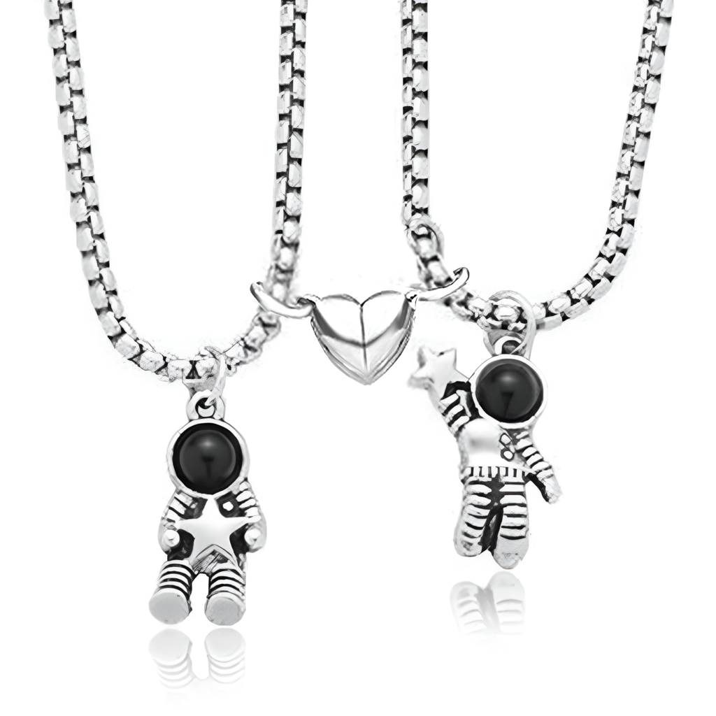 Silver Plated Faux Pearl Studded Stylish Couple Pendant Chain Fashion Jewellery Gift For Women & Men : PFCCP25BL