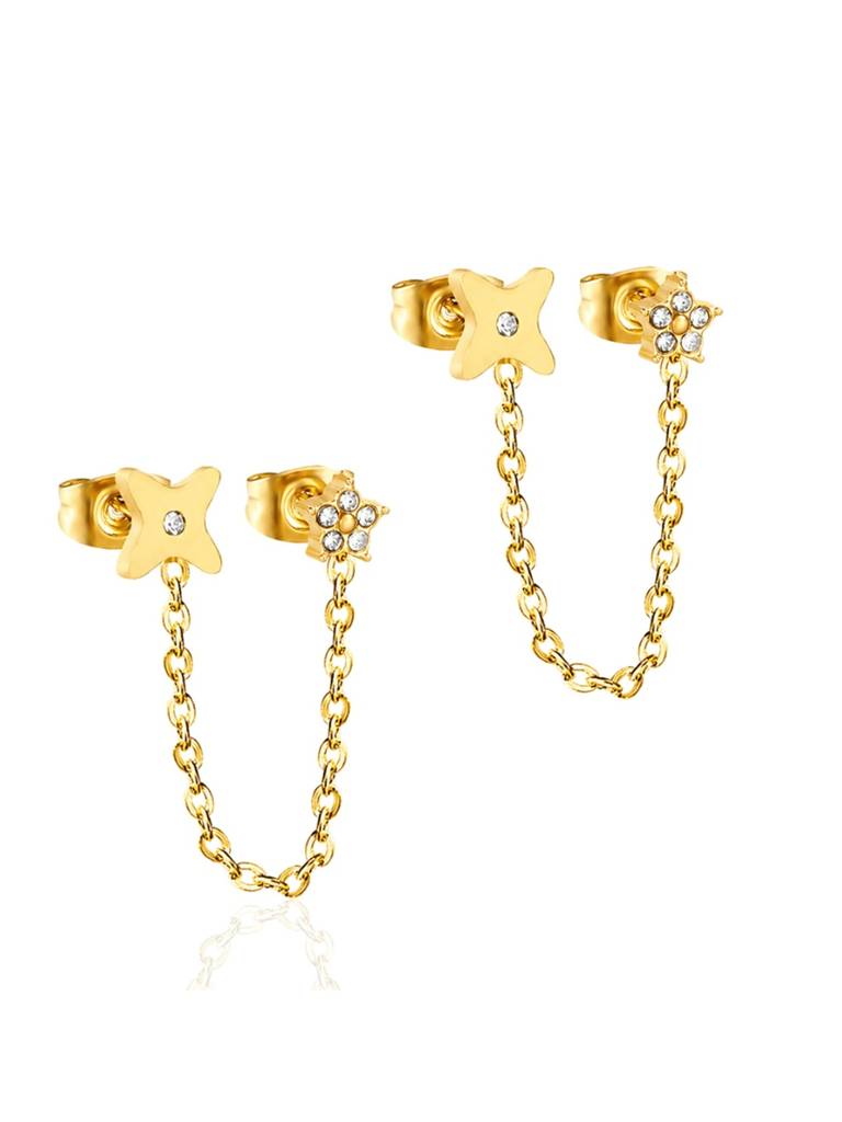 18K Gold Plated Stainless Steel Waterproof & Anti-Tarnish Petal Link Earrings : E102ASSS0G