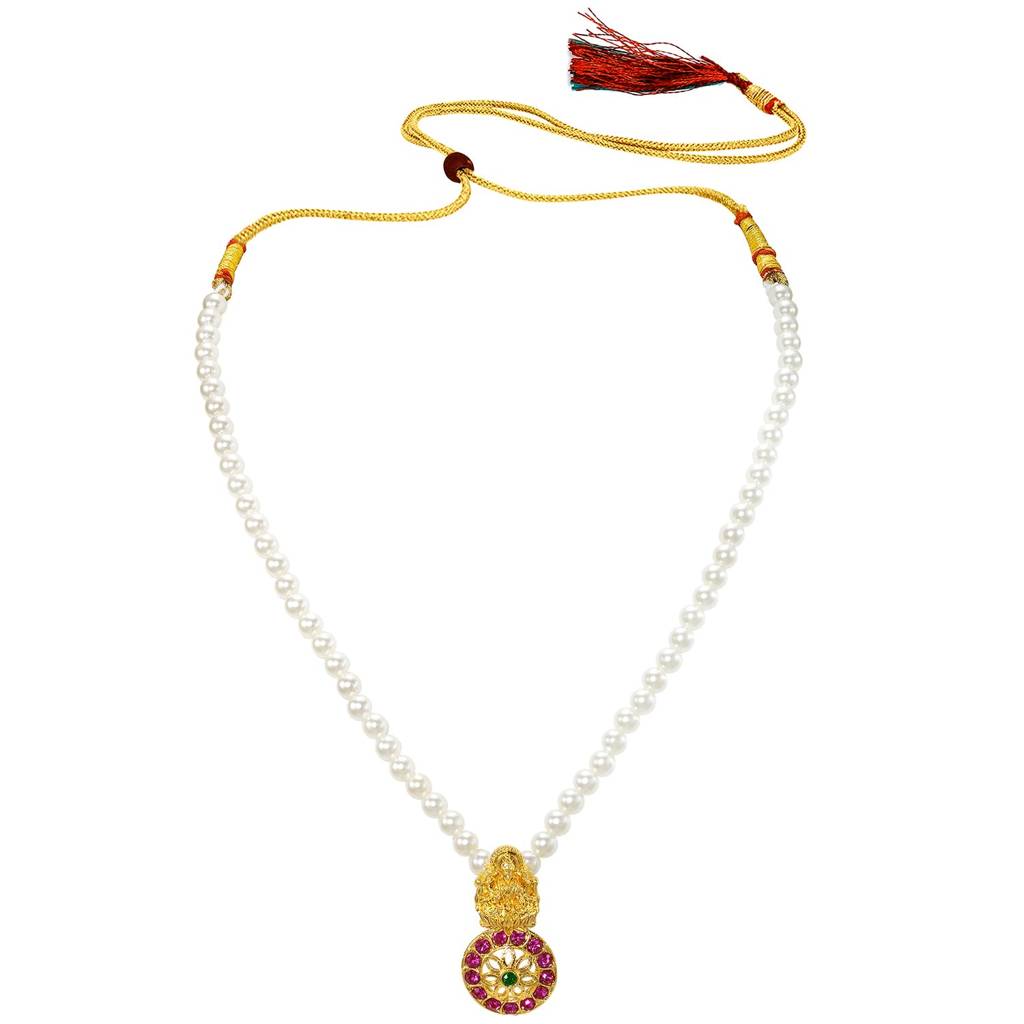 Gold Plated White Pink Green Laxmi Motif Pendant Necklace For Women | Festive & Bridal Jewellery, Anniversary Bir : PF04N40RPG
