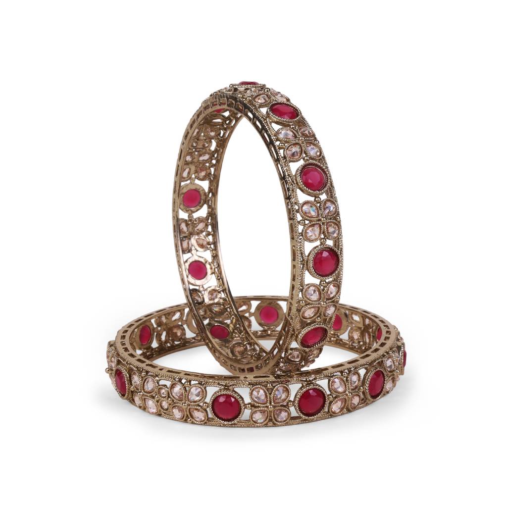 Graceful Beads Oval Shape Stone Antique Gold Plated Set Of 2 Bangles For Women : 6BG106_210